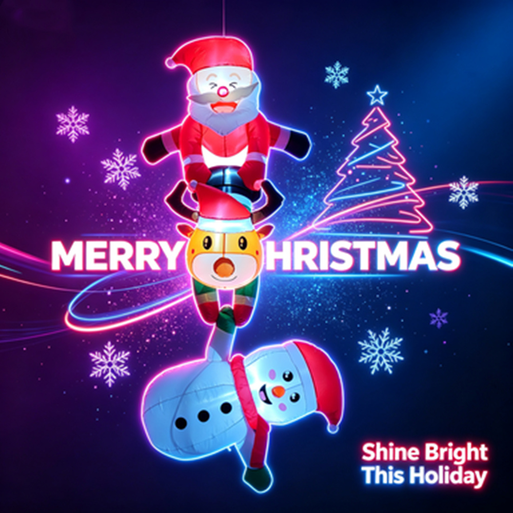 Xmas Outdoor Lighting Decorations - 8FT Christmas Inflatable Snowman & Santa