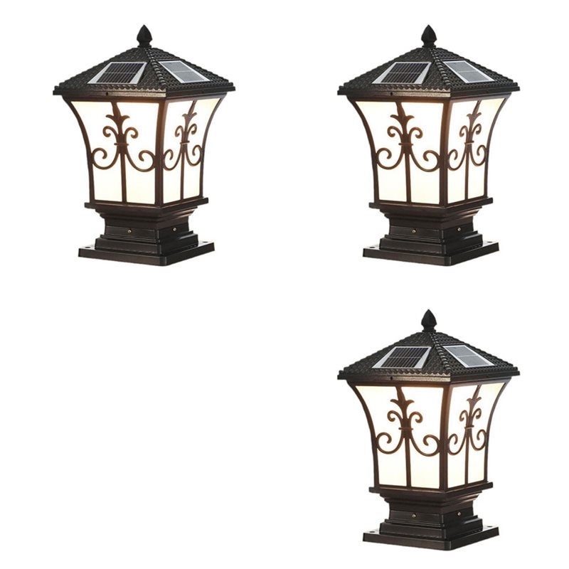 Outdoor Lighting Dusk To Dawn - 3X LED Solar Post Light Outdoor