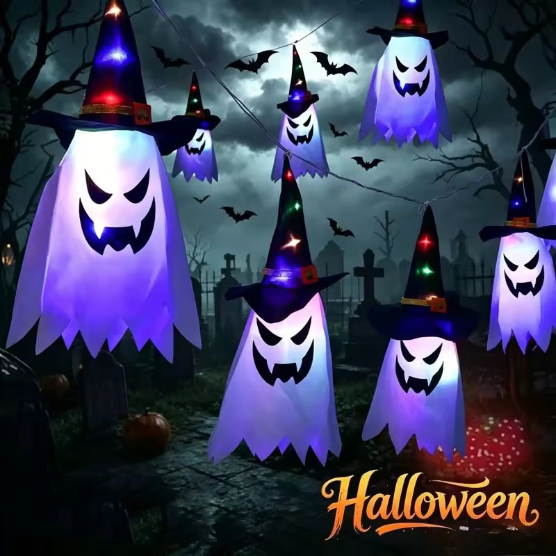 Bollard Light Garden - Halloween Glowing Witch Hat Lanterns Hanging