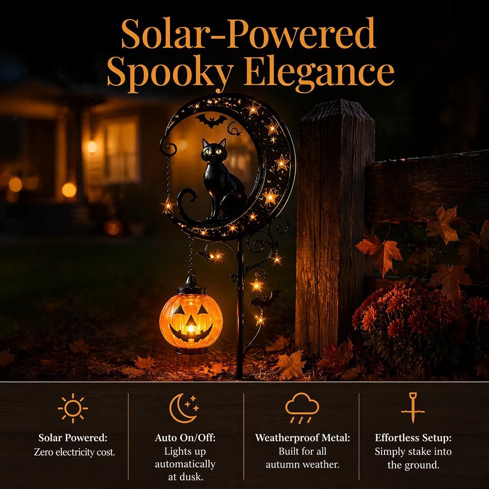 Solar Halloween Black Cat & Pu - Bollard Light Garden review and price