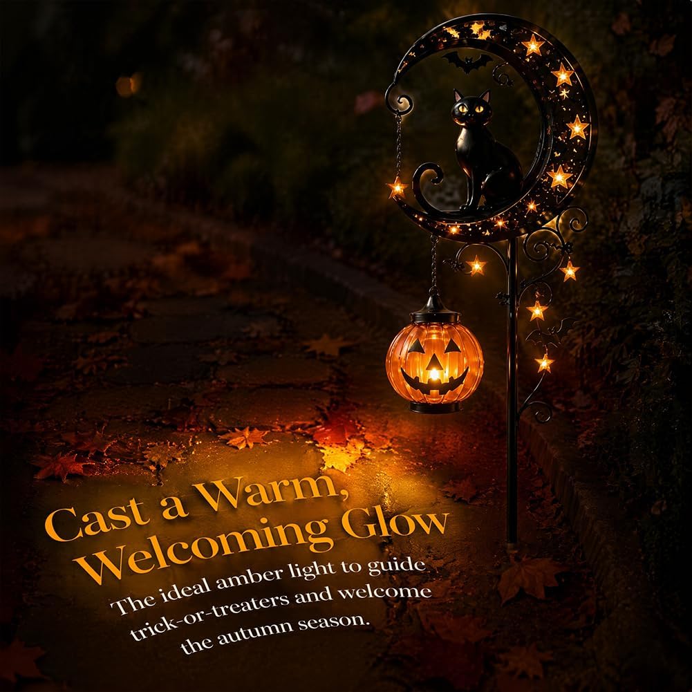 Solar Halloween Black Cat & Pu - Bollard Light Garden review and price